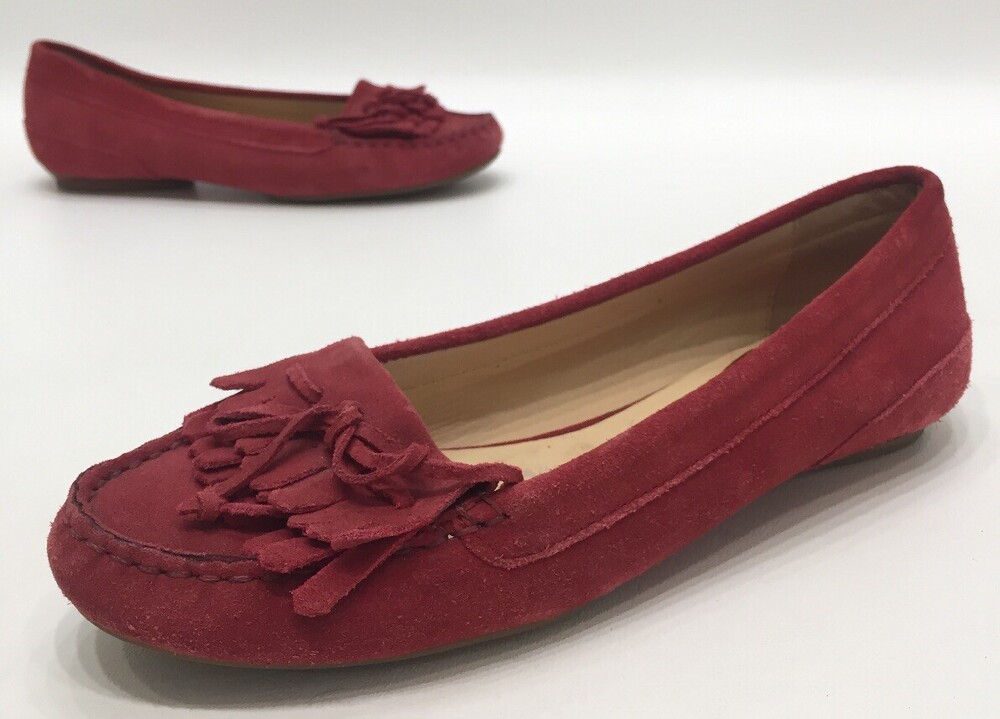 Cole Haan Womens Red Suede Slip On Moccassin Loafers Flats Size 6.5B